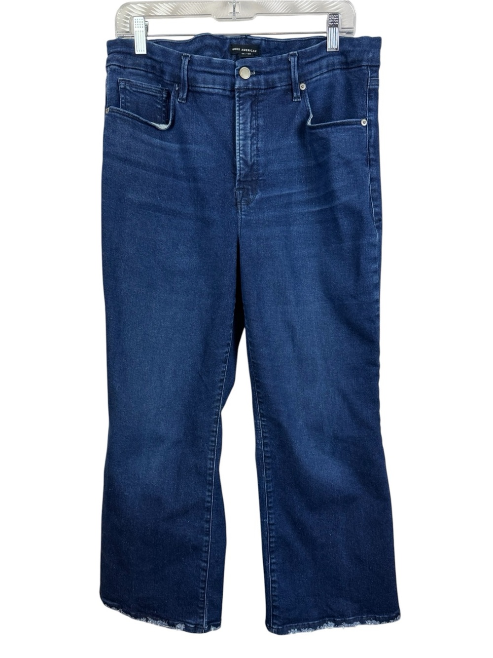 Good American Good Legs Crop Mini Boot Jeans Size 14/32 Blue224 Wash